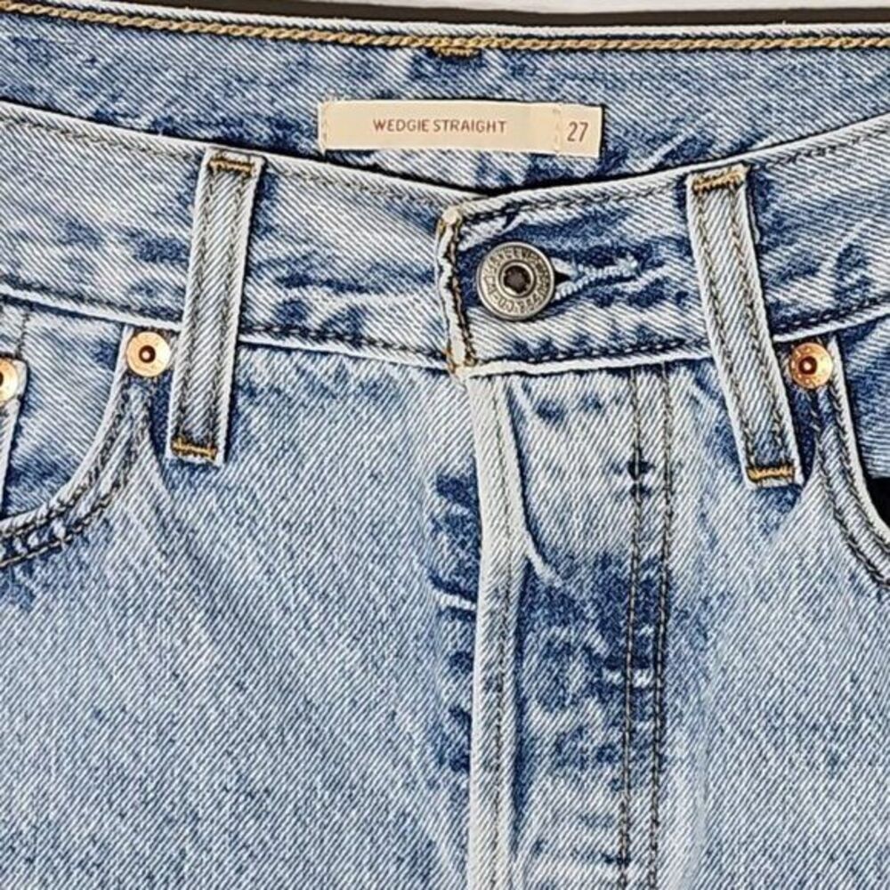 Levi's Premium Wedge Straight Button Fly Raw Hem Medium Wash Jeans W27 L28 - Picture 3 of 12